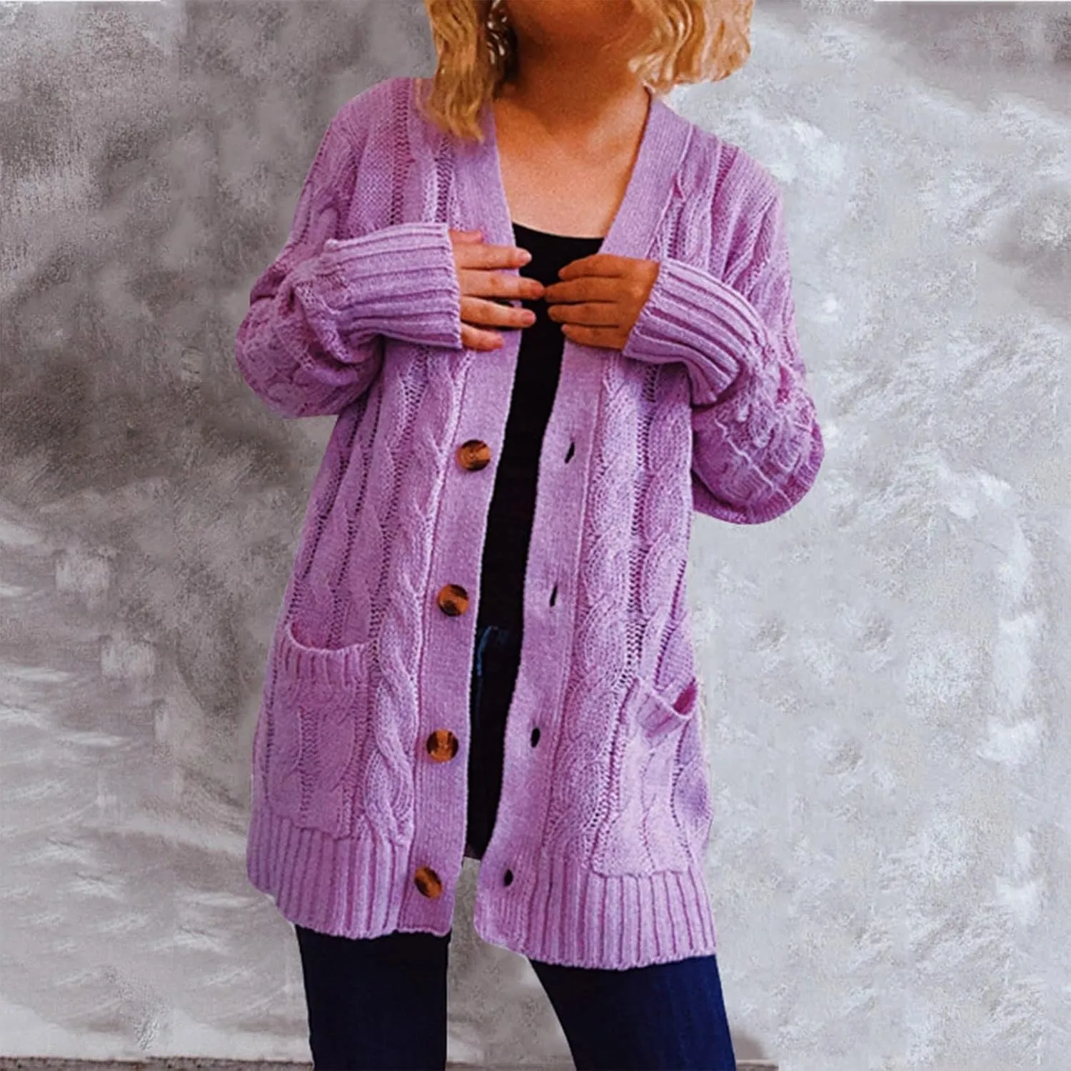 Women's Open Front Cardigan Sweater Chunky Soft Knit Casual Long Sleeve Sweaters Solid Color Loose with Pocket 2024