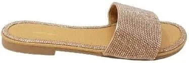 Women's Open Round Toe Glitter Rhinestones Detail flat sandals Honey-62