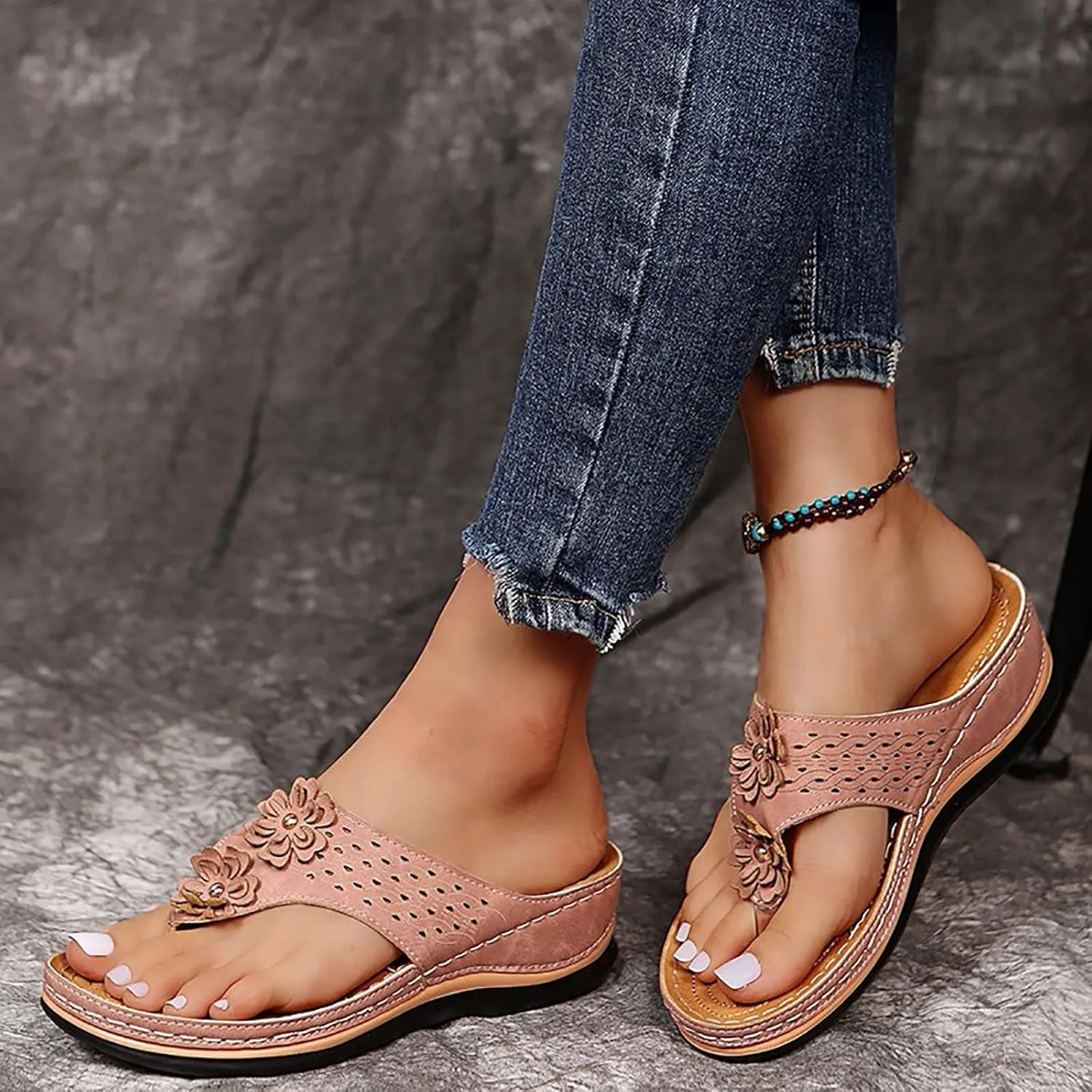 Women's Orthopedic Arch Support Wedge Sandals Casual Platform Slip On Open Toe 2025 Comfortable Flat Non-Slip Summer Beach Dress Shoes Comfort Vamp Slide Orthotic Clip Slippers Flip Flops