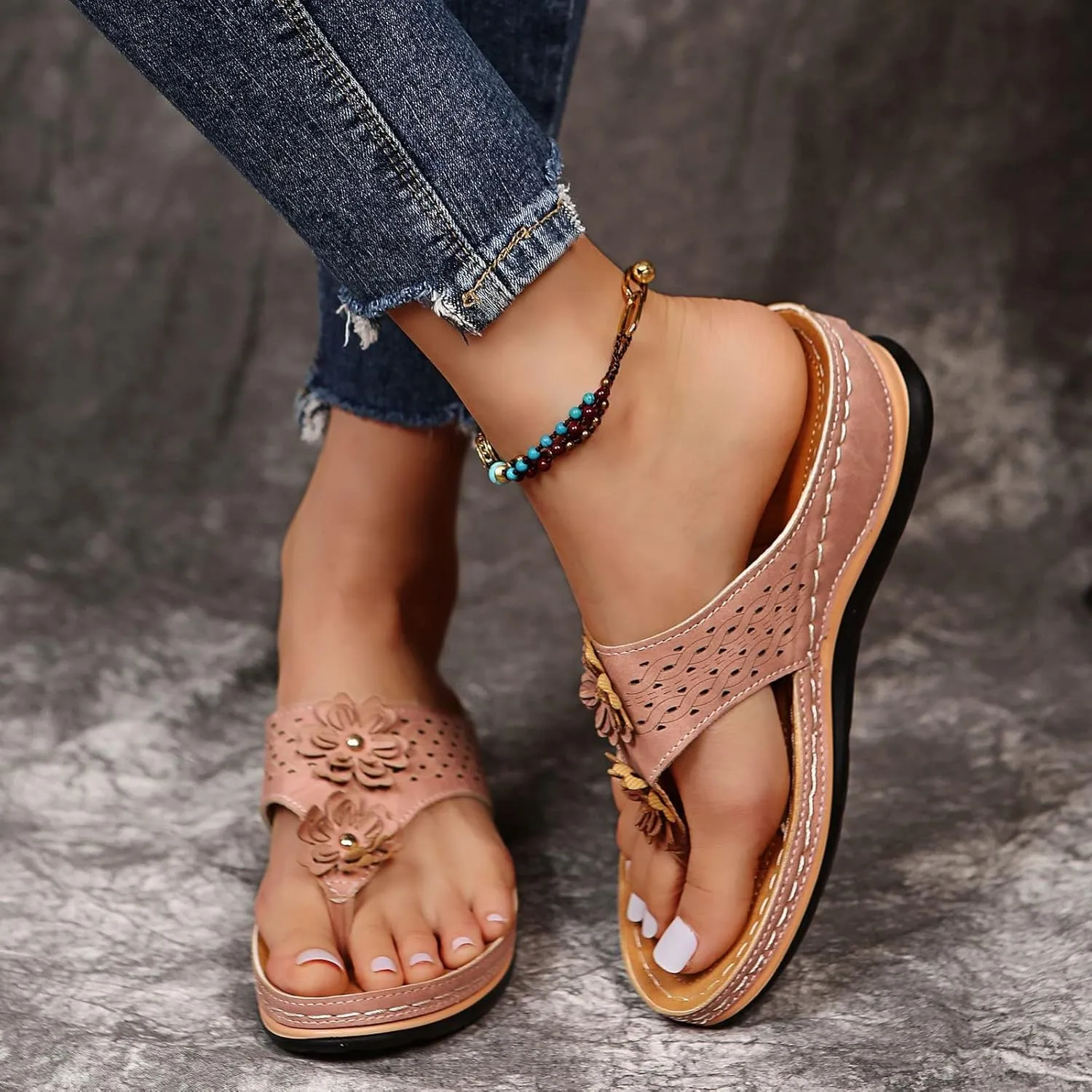Women's Orthopedic Arch Support Wedge Sandals Casual Platform Slip On Open Toe 2025 Comfortable Flat Non-Slip Summer Beach Dress Shoes Comfort Vamp Slide Orthotic Clip Slippers Flip Flops