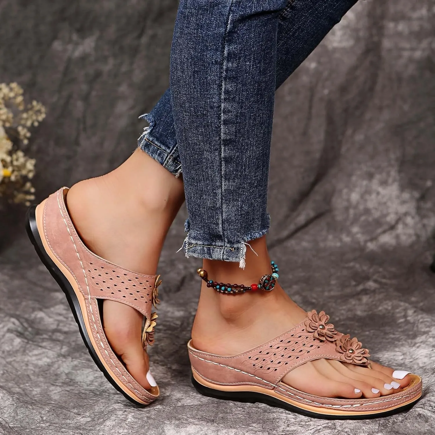 Women's Orthopedic Arch Support Wedge Sandals Casual Platform Slip On Open Toe 2025 Comfortable Flat Non-Slip Summer Beach Dress Shoes Comfort Vamp Slide Orthotic Clip Slippers Flip Flops