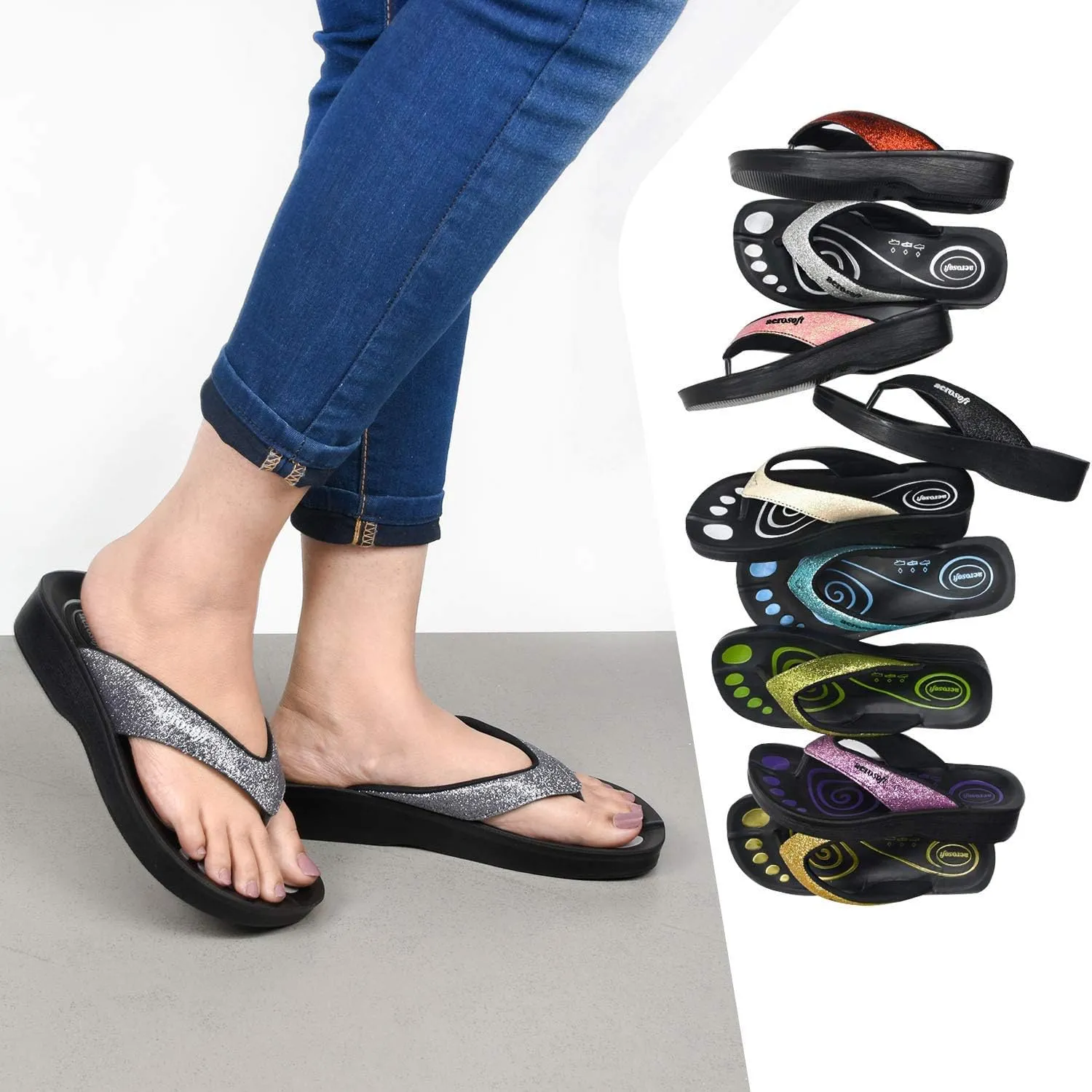 Women's Orthotic Arch Supportive Flip Flops Sandals (US 05, Grey)