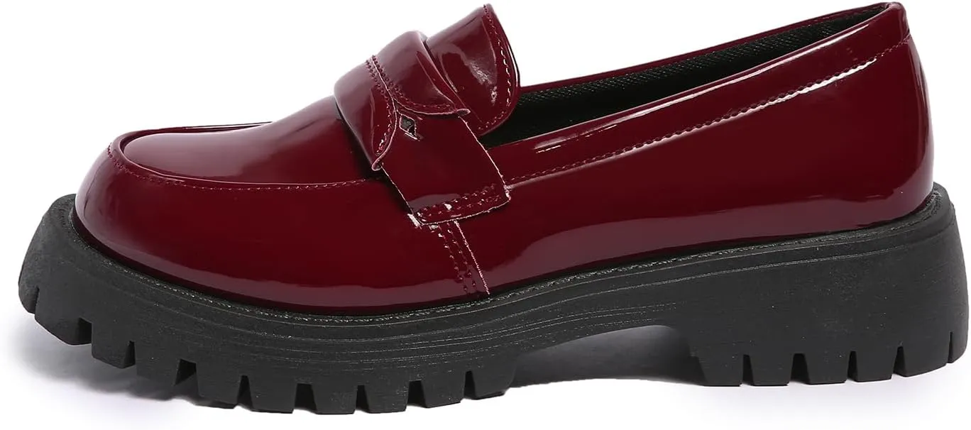 Women's Patent Leather Flat Penny Loafers, Business Casual Thick-Soled Shoes, Professional Comfortable Non-Slip Office Work Shoes