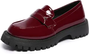Women's Patent Leather Flat Penny Loafers, Business Casual Thick-Soled Shoes, Professional Comfortable Non-Slip Office Work Shoes
