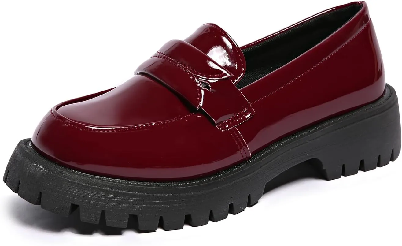 Women's Patent Leather Flat Penny Loafers, Business Casual Thick-Soled Shoes, Professional Comfortable Non-Slip Office Work Shoes