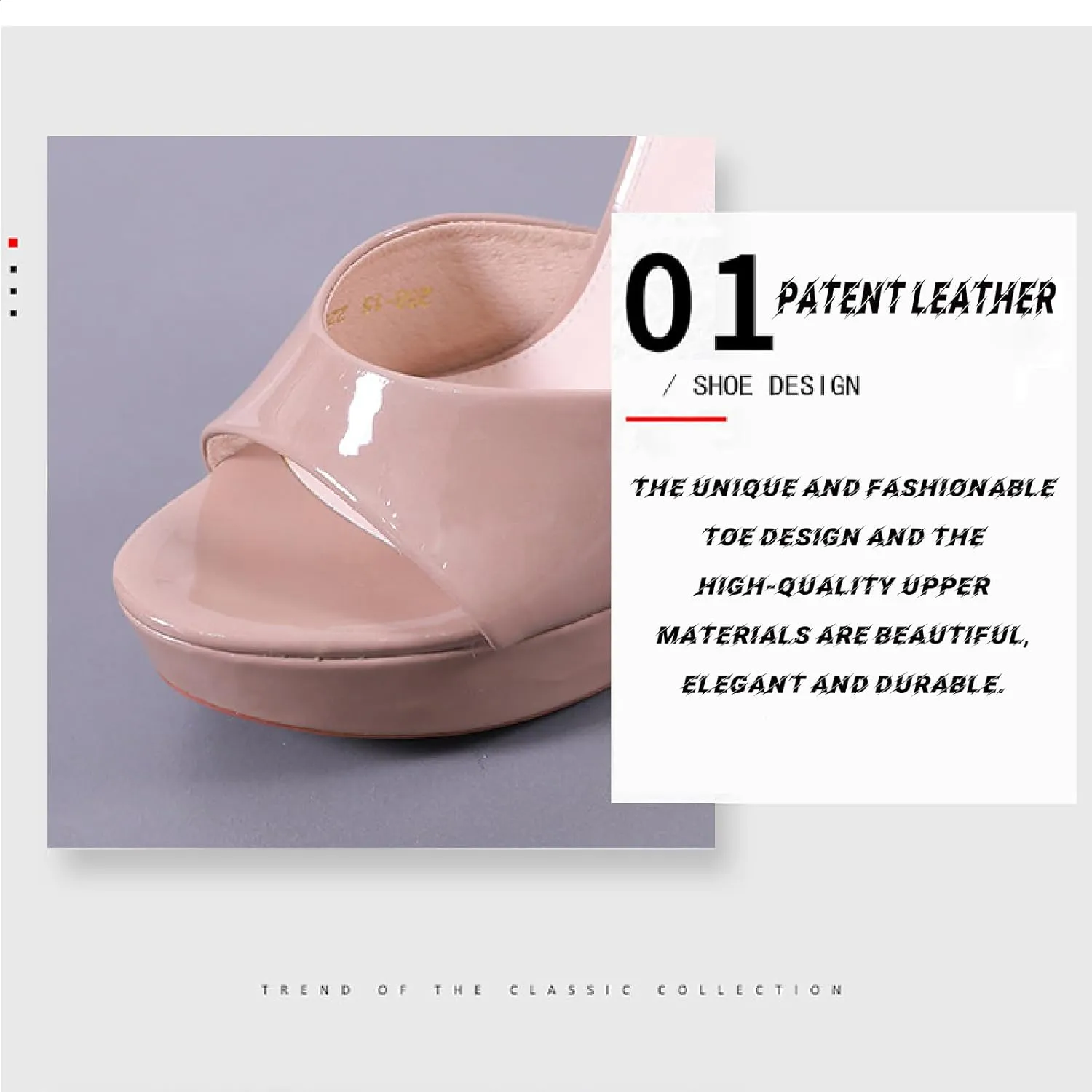 Womens Patent Leather One Strap Stilettos Platform Slide Sandals Summer Fashion Sexy Pointed Toe Slip On High Heels Platform Mules Party Wedding Prom Dress Shoes