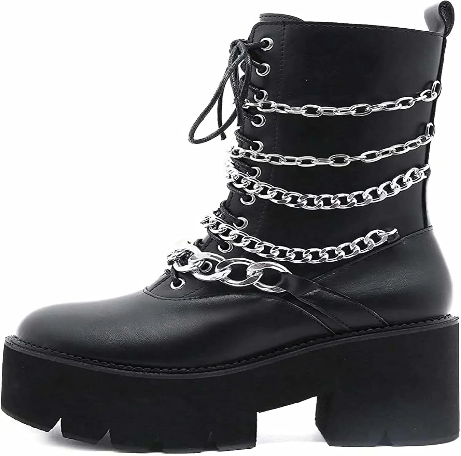 Womens Platform Boots Round Toe Chunky Ankle Boots Punk Boots Lace Up&Zipper Combat Boots