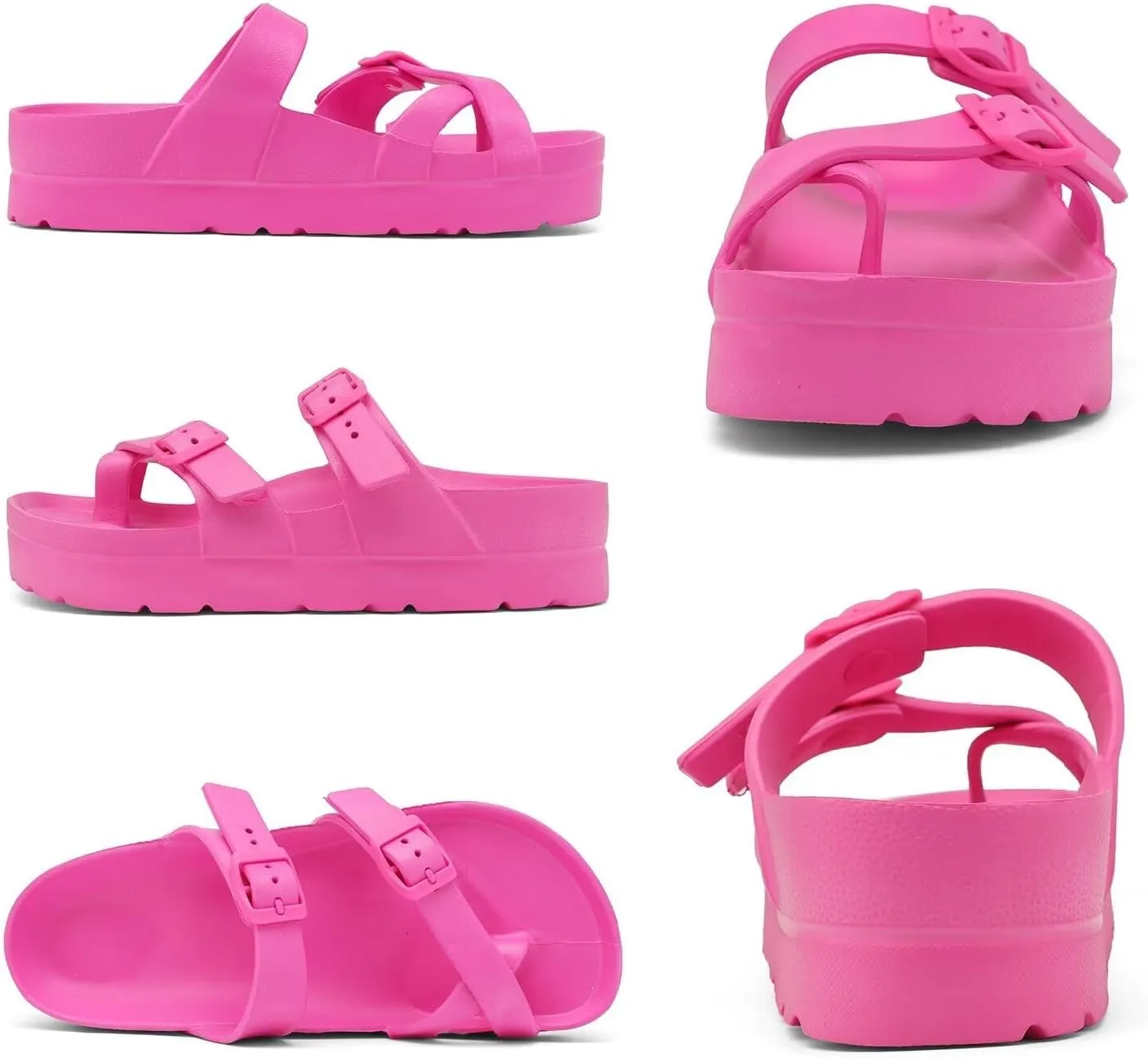 Women's Platform Flip Flops with Arch Support, Eva Lightweight Chunky Slide Sandals for Women, Fashion Comfort Summer Beach Sandal with Adjustable Buckle, Sandalias De Plataforma Para Mujer