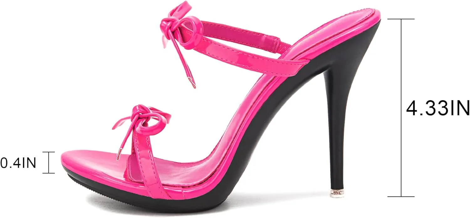 Women's Platform Heeled Sandals Strappy Stilettos Mules Open Toe Slip On Fashion Sexy Dress Cute Bowknot Backless High Heel Slides Heels Slippers