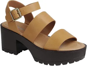 Women's Platform Open Toe Ankle Strap Lug Sole Block Heel Sandals