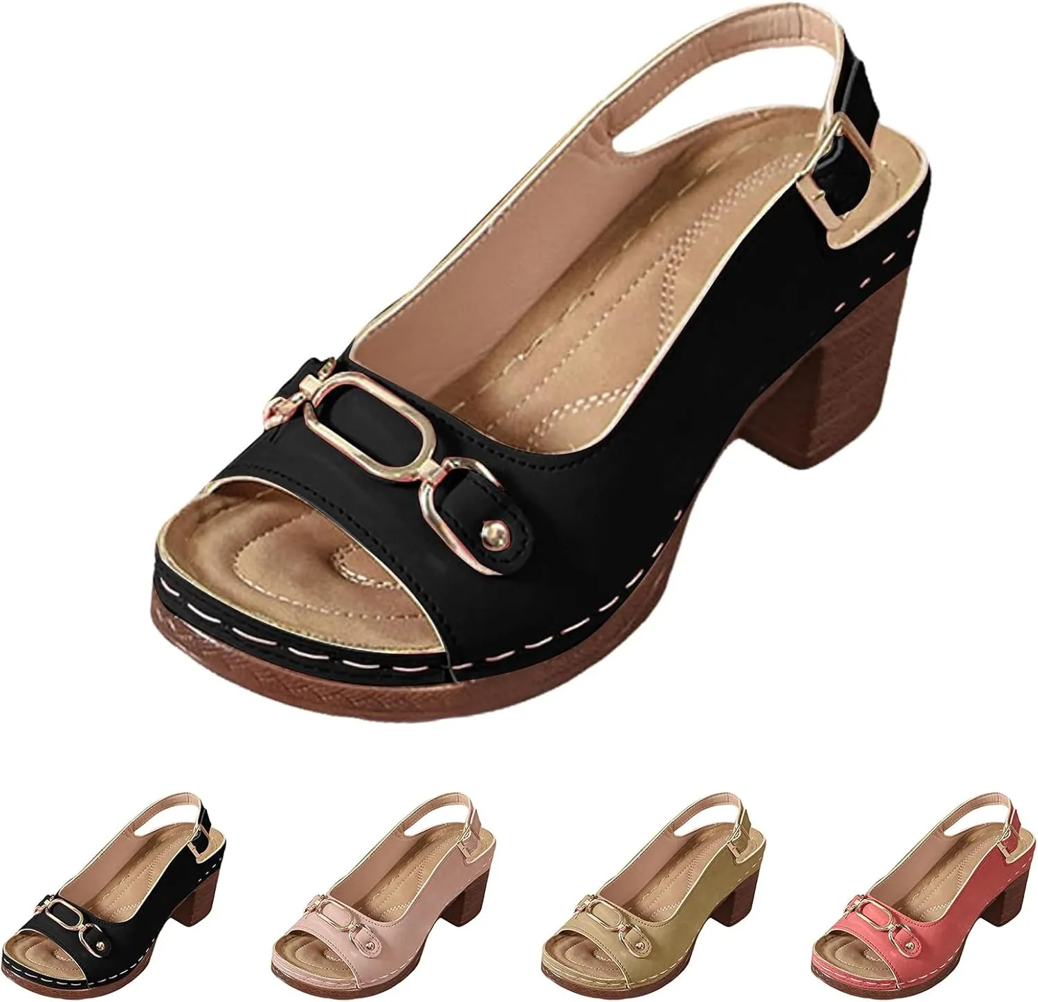 Women's Platform Sandals Comfortable Orthopedic Shoes Trendy Open Toe Shoes Adjustable Ankle Back Strap Summer Sandals with Arch Support Casual Dressy Wide Wedge Sandal for Work Dating Party