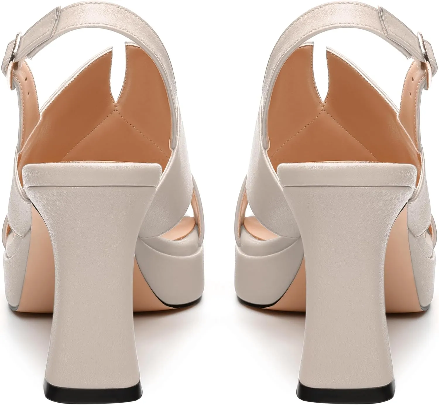 Womens Platform Sandals, Square Peep Toe Chunky Heel Ankle Strap Sandals for Women, Leather Insole Heeled Sandals with Buckle 3.3"