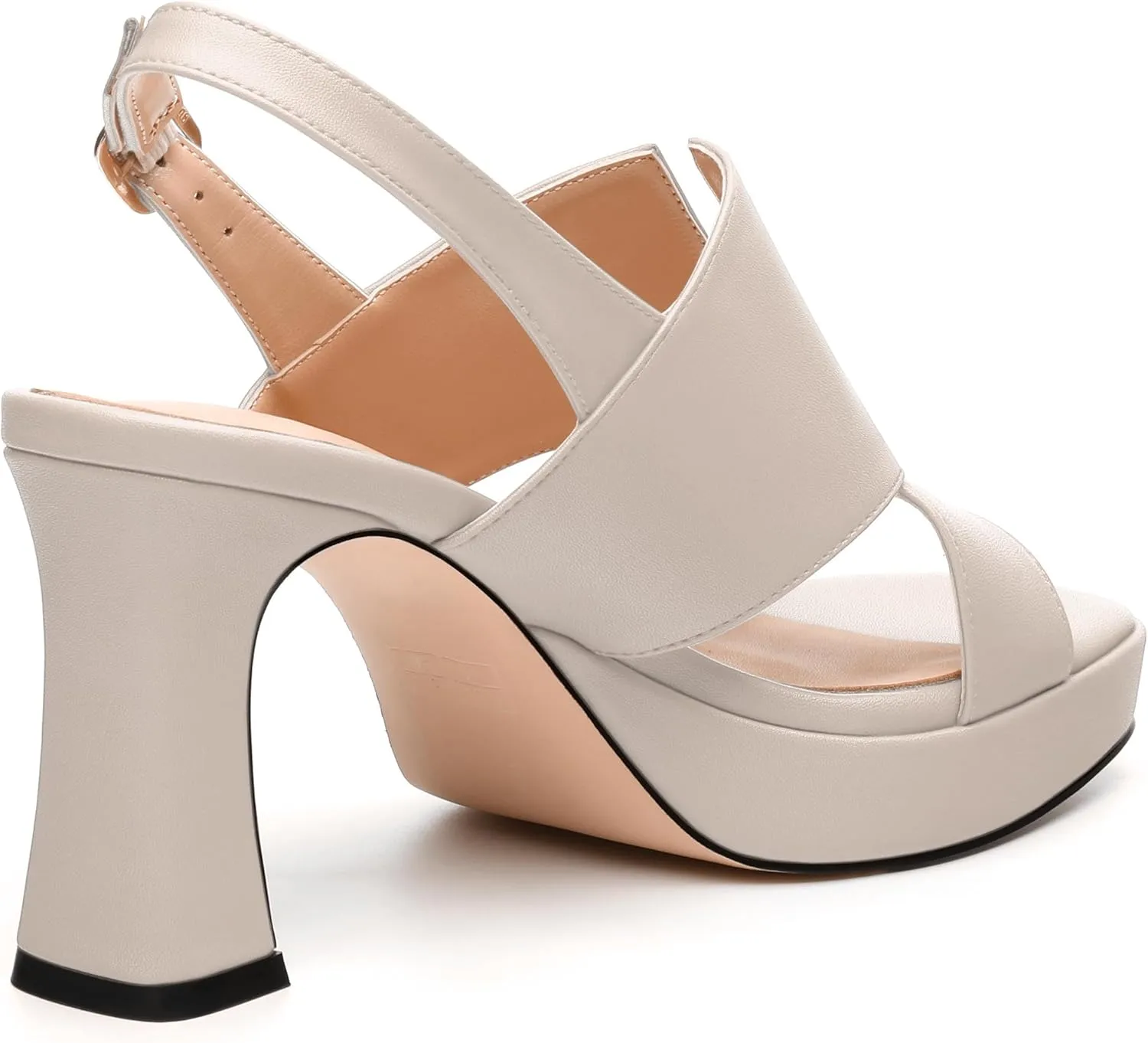 Womens Platform Sandals, Square Peep Toe Chunky Heel Ankle Strap Sandals for Women, Leather Insole Heeled Sandals with Buckle 3.3"