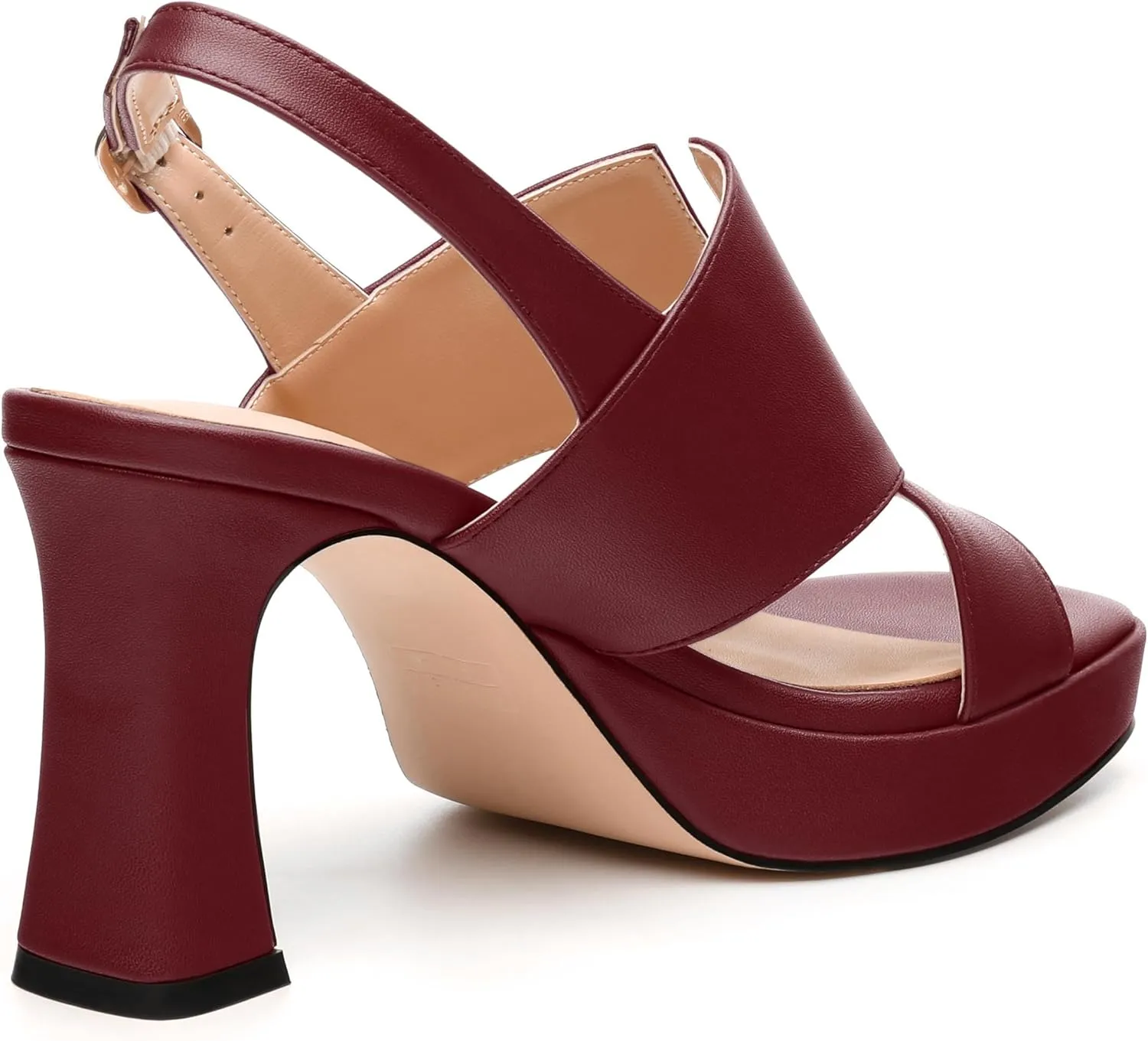 Womens Platform Sandals, Square Peep Toe Chunky Heel Ankle Strap Sandals for Women, Leather Insole Heeled Sandals with Buckle 3.3"