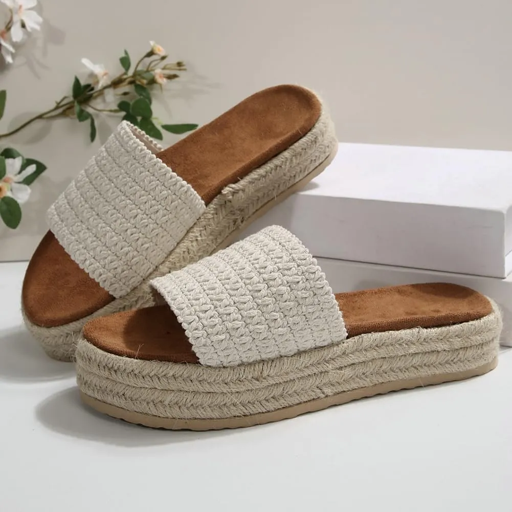 Women's Platform Sandals Wedge Heel Espadrille Flat Sandals Casual Platform Slides for Women Open Toe Wedges Sandals
