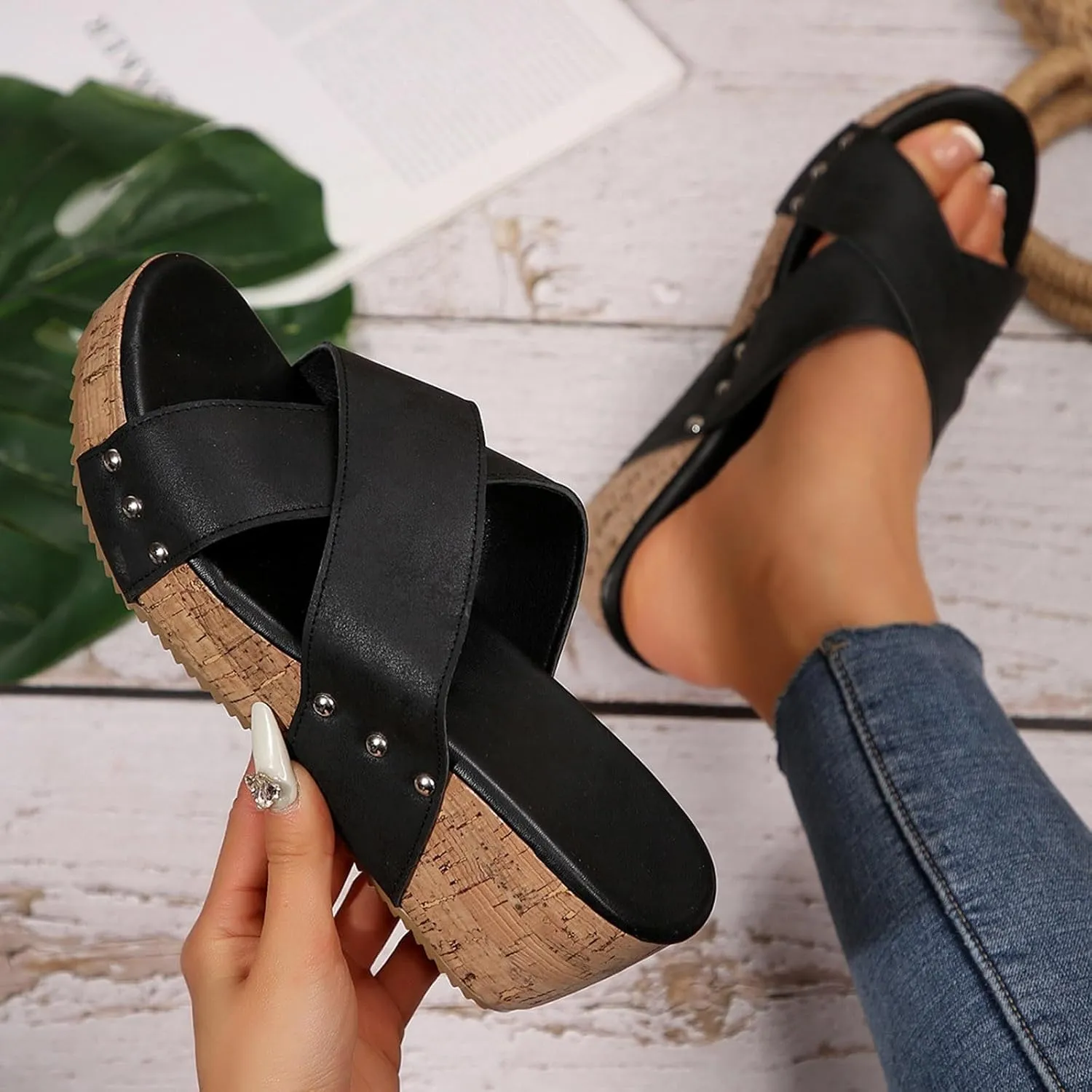 Womens Platform Sandals with Arch Support,2025 Summer Fashion Open Toe Fish Mouth Breathable Slippers Leather Beach Walking Outdoor Party Dress Wedding Dance Shoes