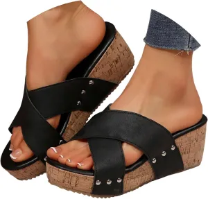Womens Platform Sandals with Arch Support,2025 Summer Fashion Open Toe Fish Mouth Breathable Slippers Leather Beach Walking Outdoor Party Dress Wedding Dance Shoes