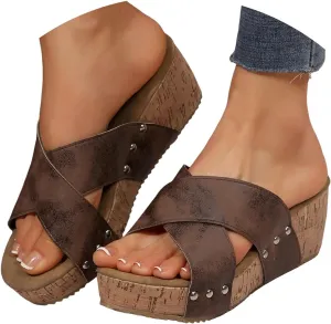 Womens Platform Sandals with Arch Support,2025 Summer Fashion Open Toe Fish Mouth Breathable Slippers Leather Beach Walking Outdoor Party Dress Wedding Dance Shoes