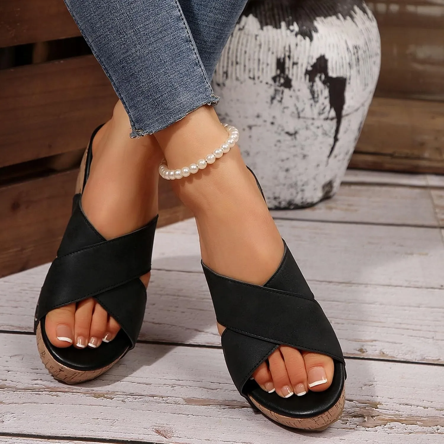 Womens Platform Sandals with Arch Support,2025 Summer Fashion Open Toe Fish Mouth Breathable Slippers Leather Beach Walking Outdoor Party Dress Wedding Dance Shoes