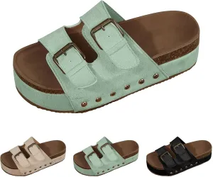 Women's Platform Slides Sandals,Comfortable Chunky Platform Slides for Women Double Buckle Adjustable Open Toe Slip On Summer Sandals