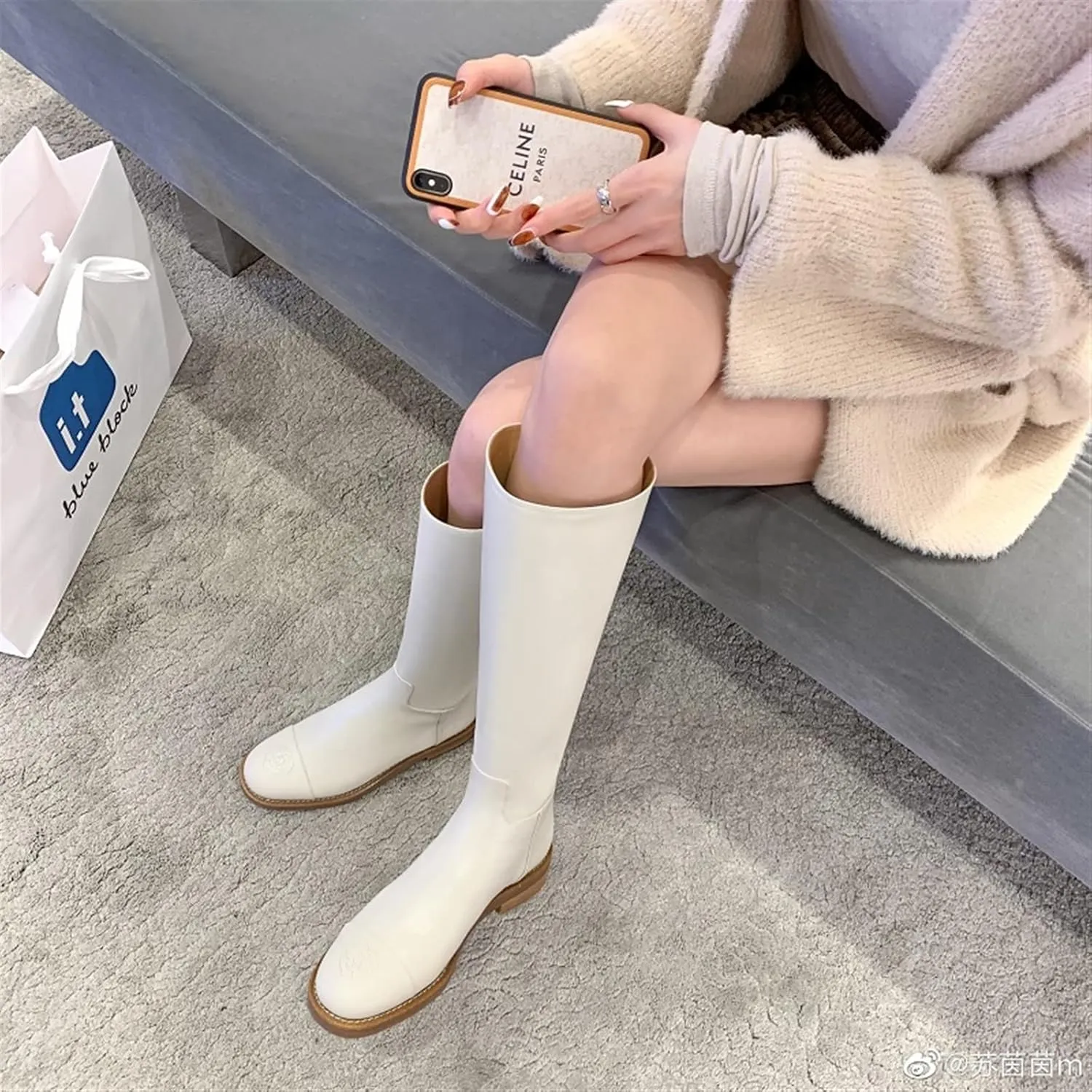 Womens Pu Leather High Boots Platform Shoes Black Winter Long Round Head Zipper Knee-high Square Heel