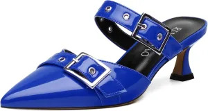 Women's Pumps, Pointed Toe Low Heel Mules for Women, Backstrap Buckle Fashion Solid Women's Mule Pumps for Daily Working Party