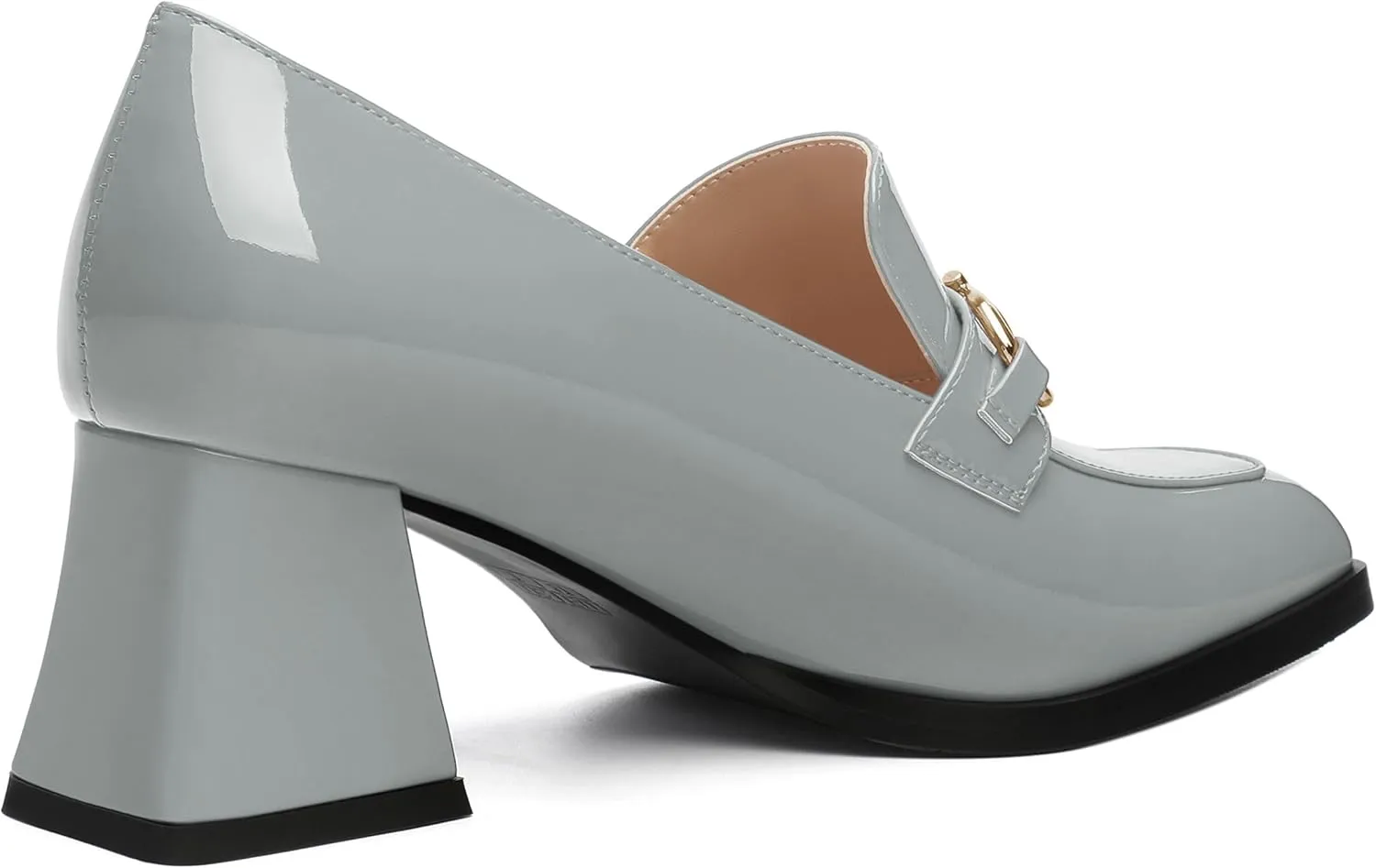 Women's Pump's, Square Toe British Style Loafers for Silver Metallic Buckle Women's Heels