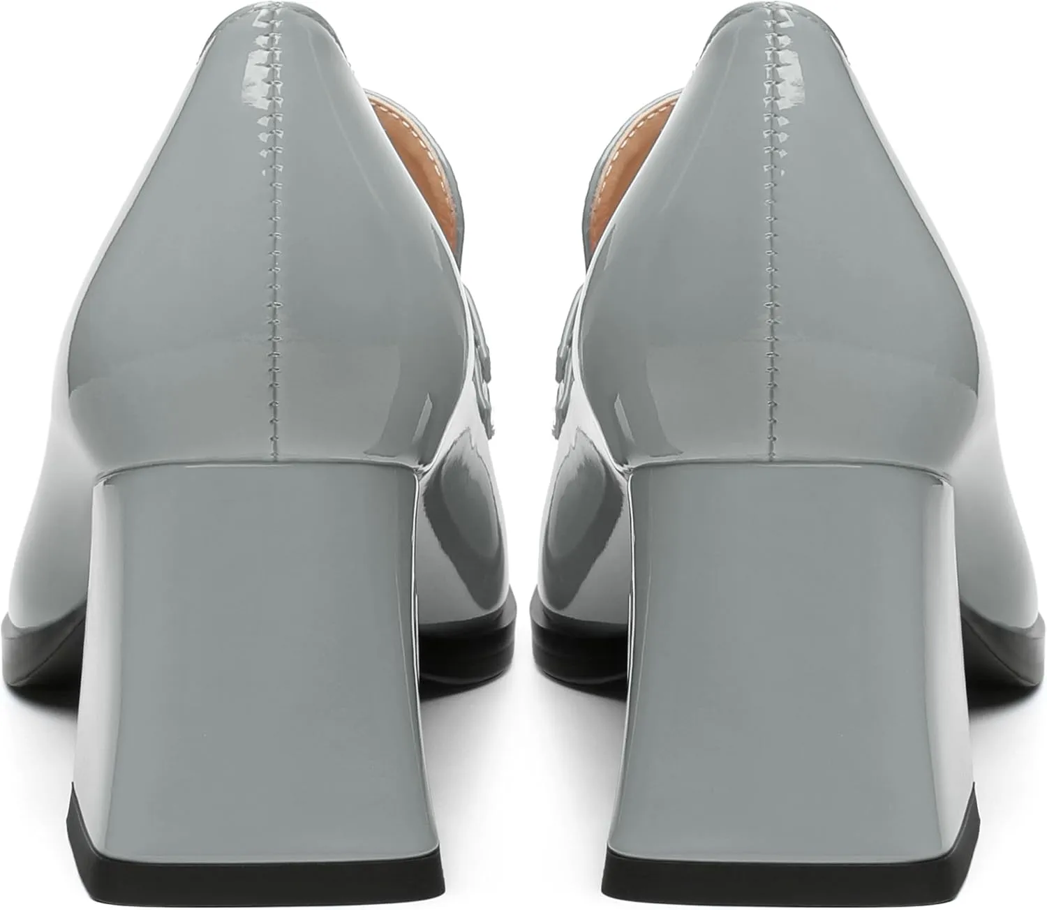 Women's Pump's, Square Toe British Style Loafers for Silver Metallic Buckle Women's Heels