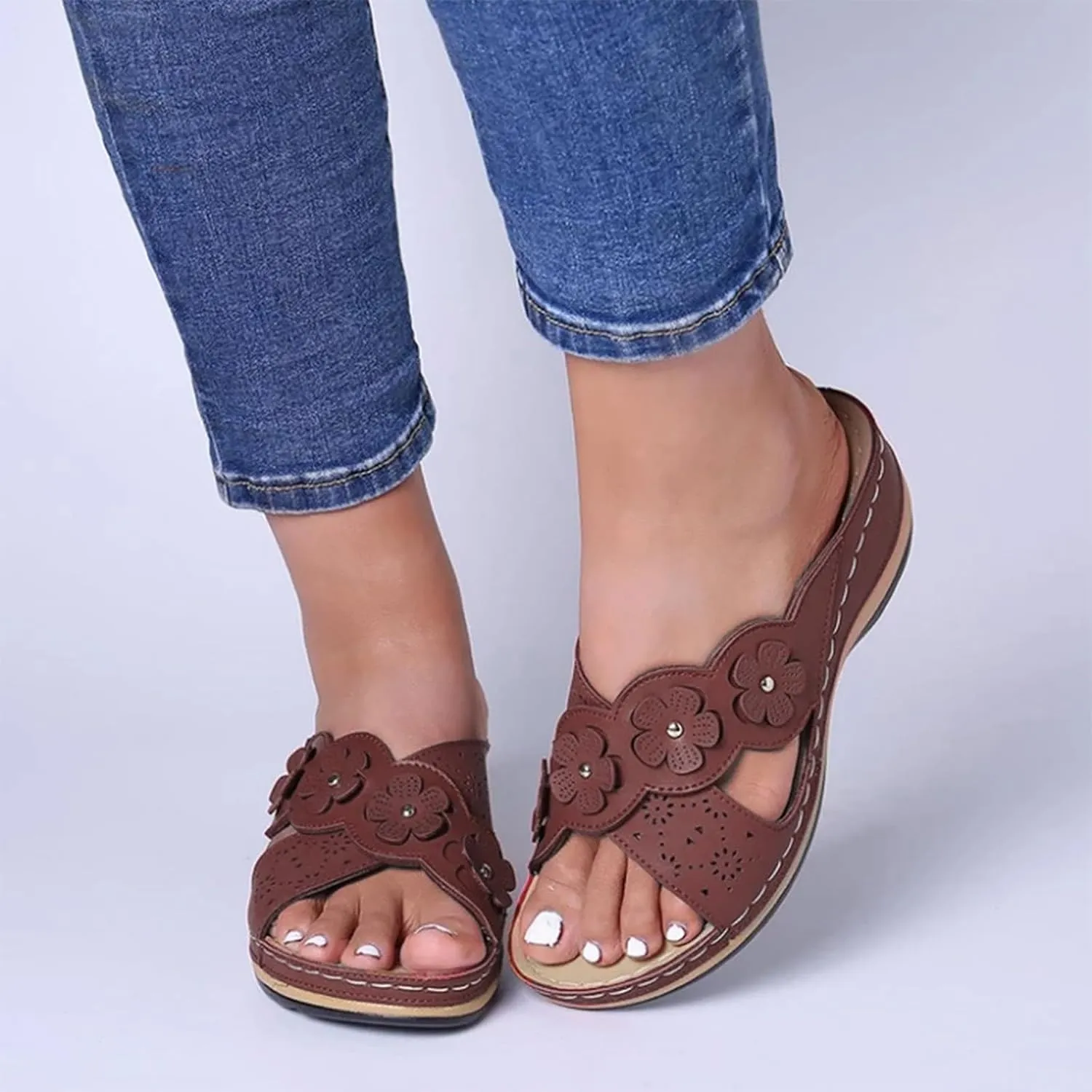 Women's Recovery Slides Fashion Flower Wedges Sandals Soft Bottom Beach Outwear Hedgehog Slippers for Women Size 11