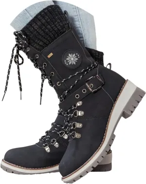 Women's Round Toe Low Heel Non-slip Lace up Mid Calf Motorcycle Side Zipper Combat Cowboy Riding Boots