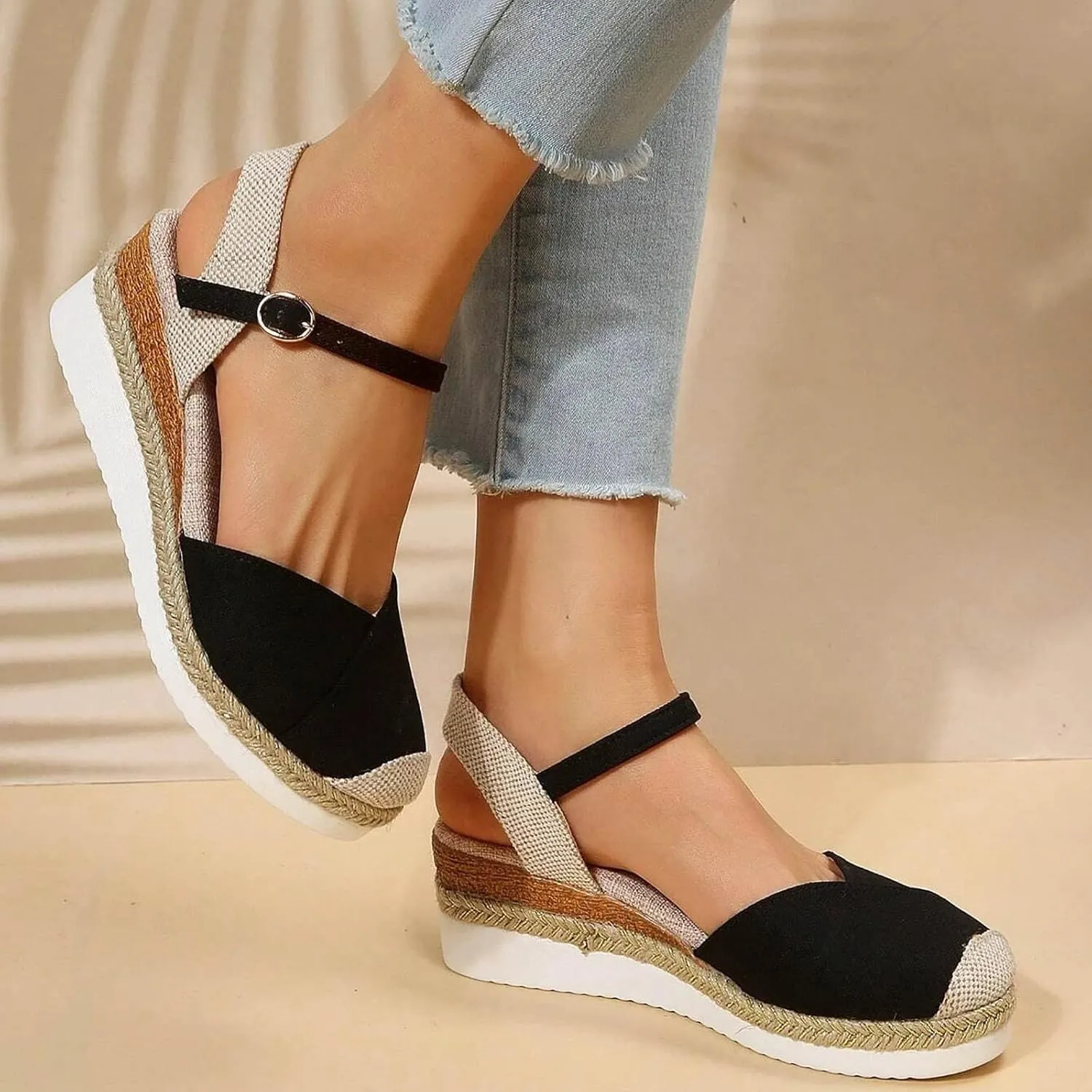 Women'S Sandals 2025 Closed Toe Platform Vacation Wedges Shoes Waterproof Espadrilles For Resort Espadrille Summer Heels