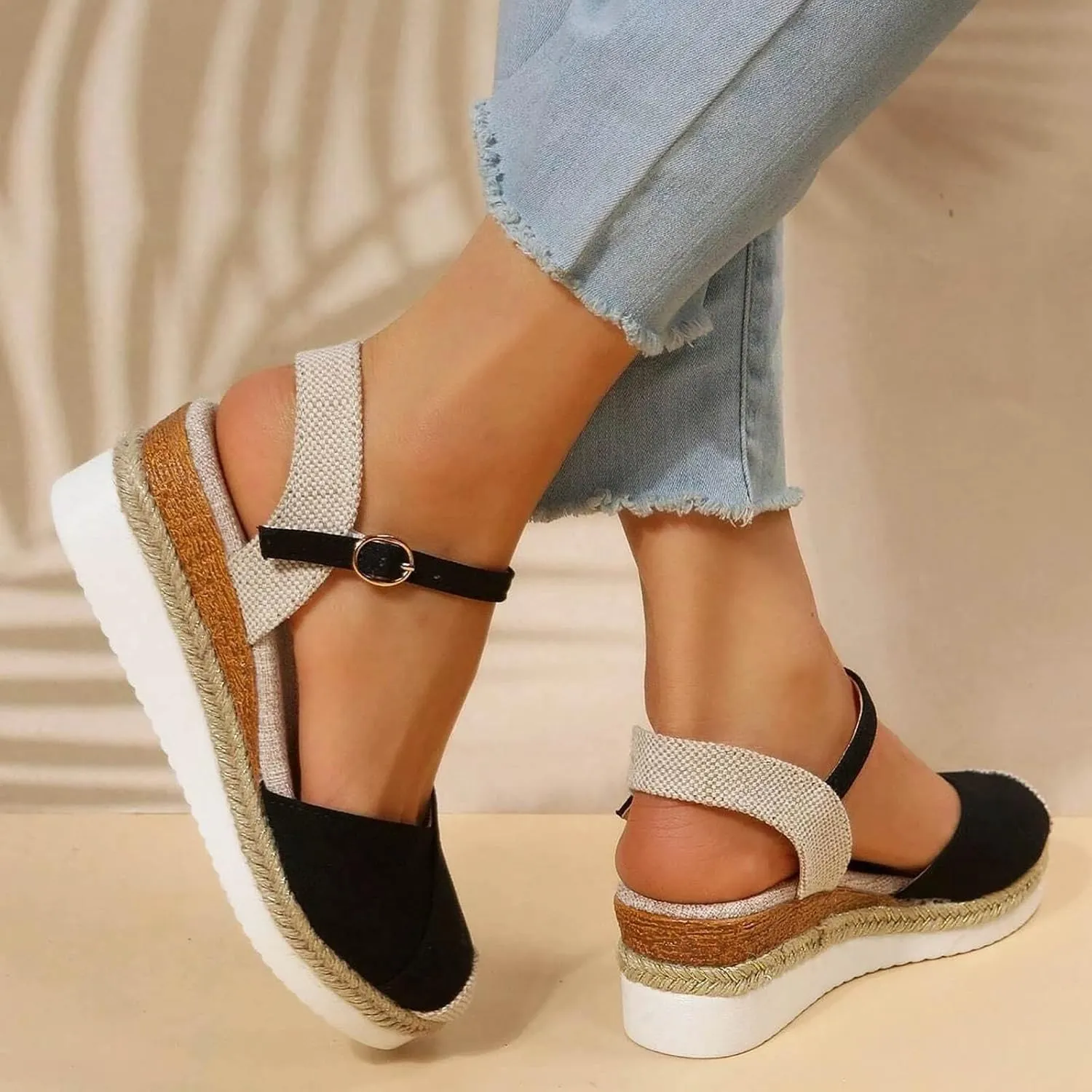 Women'S Sandals 2025 Closed Toe Platform Vacation Wedges Shoes Waterproof Espadrilles For Resort Espadrille Summer Heels