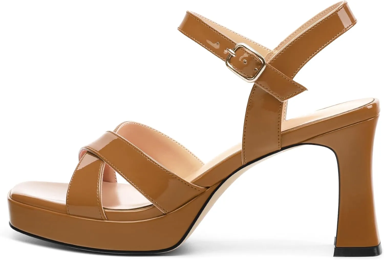Women's Sandals Chunky High Heel - Adjustable Ankle Strap Open Toe Spool Heels Cross Toe Strap Prom Party Dress Pumps with Buckle