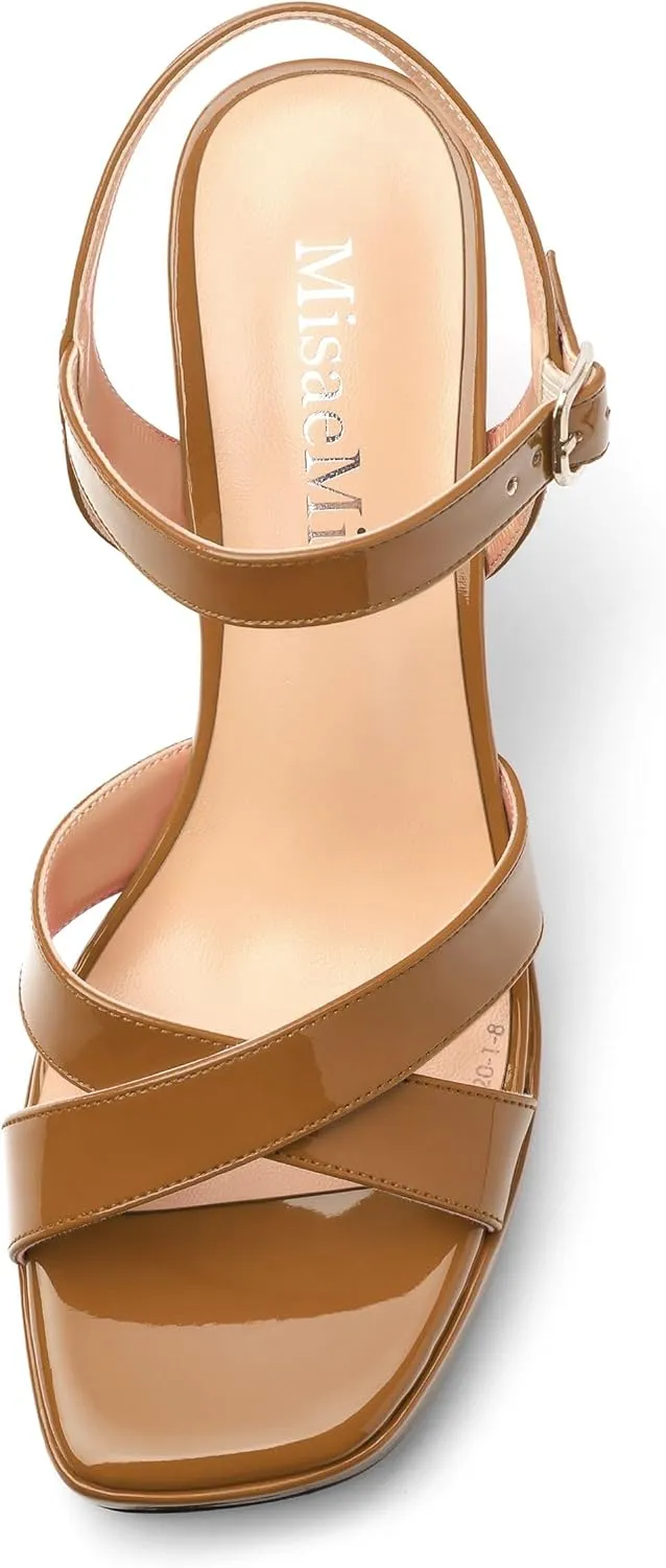 Women's Sandals Chunky High Heel - Adjustable Ankle Strap Open Toe Spool Heels Cross Toe Strap Prom Party Dress Pumps with Buckle