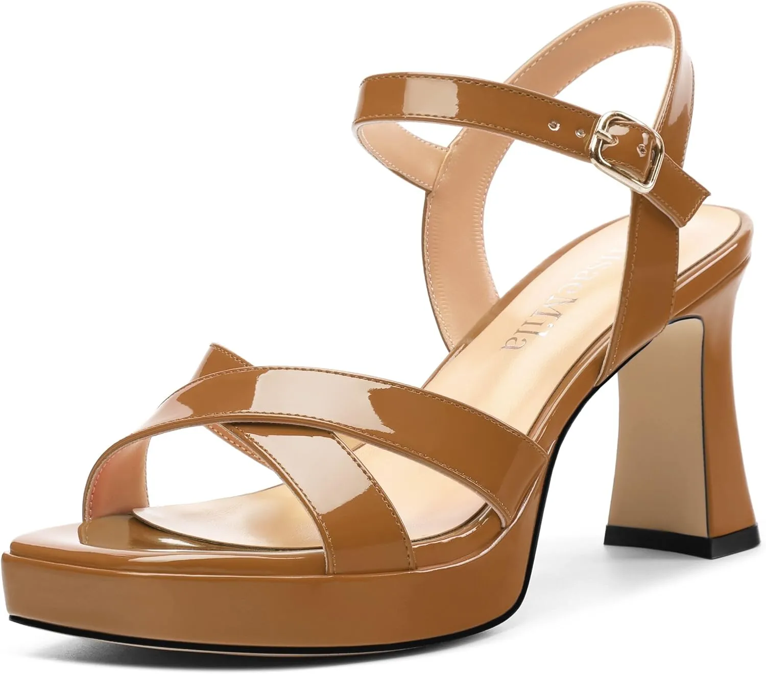 Women's Sandals Chunky High Heel - Adjustable Ankle Strap Open Toe Spool Heels Cross Toe Strap Prom Party Dress Pumps with Buckle