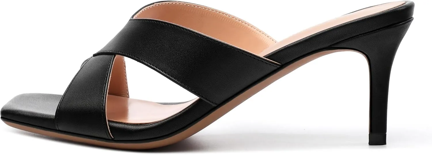 Womens Sandals Square Toe Kitten Heels Fashion Solid Matte Sandal 2.55 inch