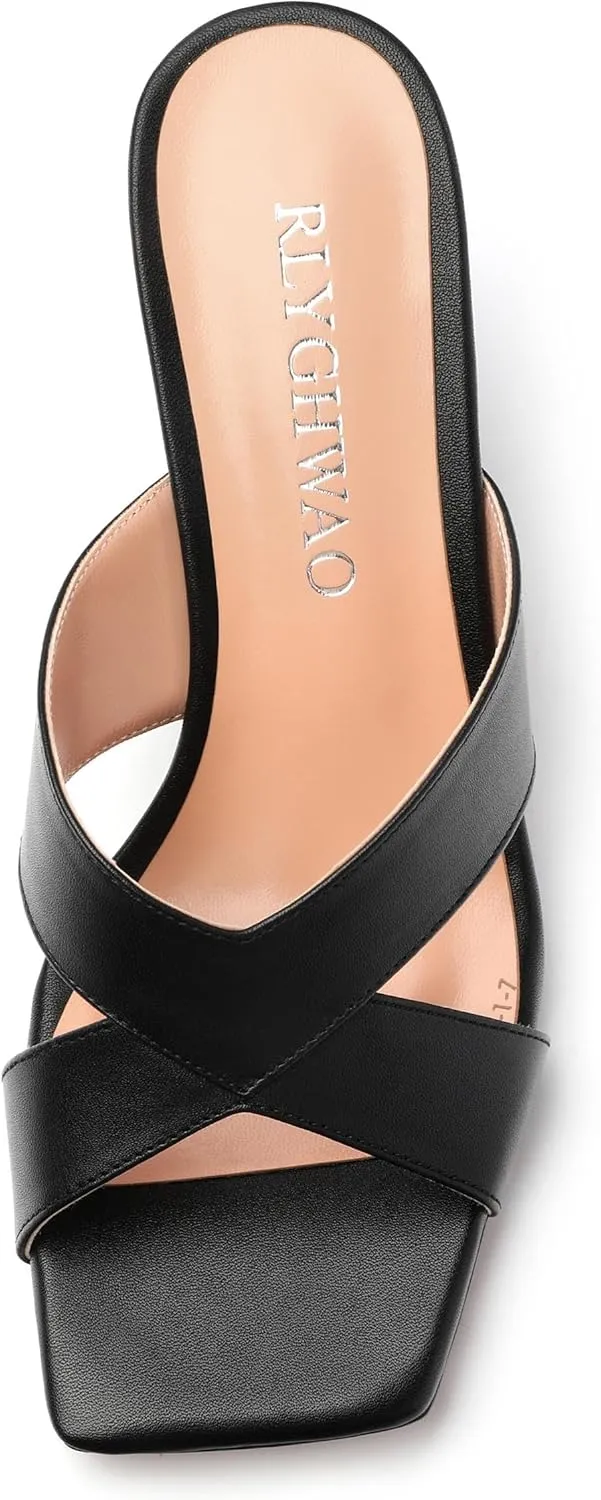 Womens Sandals Square Toe Kitten Heels Fashion Solid Matte Sandal 2.55 inch