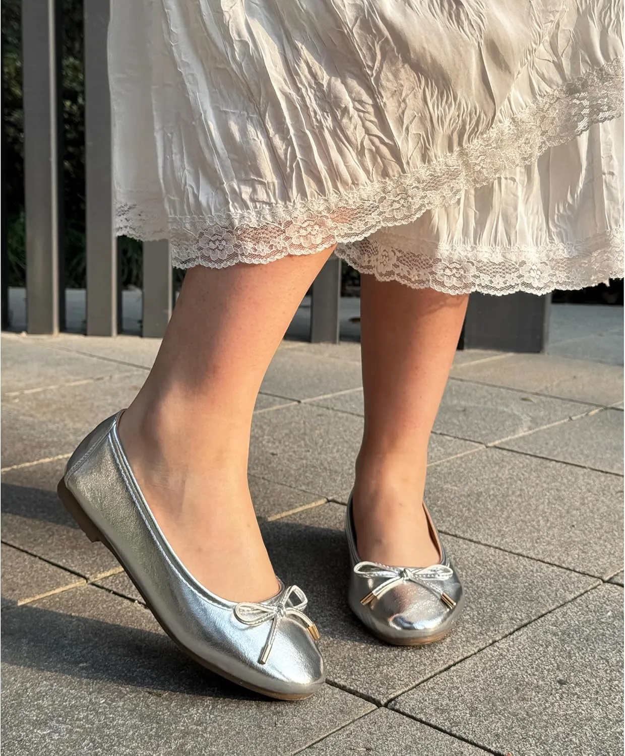 Women's Shine Ballet Bow Dressy Flats Round Toe Slip On Foldable Flats Dress Work Shoes for Business Casual Office