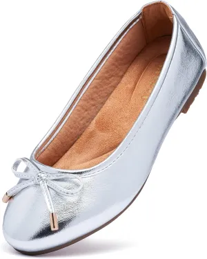 Women's Shine Ballet Bow Dressy Flats Round Toe Slip On Foldable Flats Dress Work Shoes for Business Casual Office
