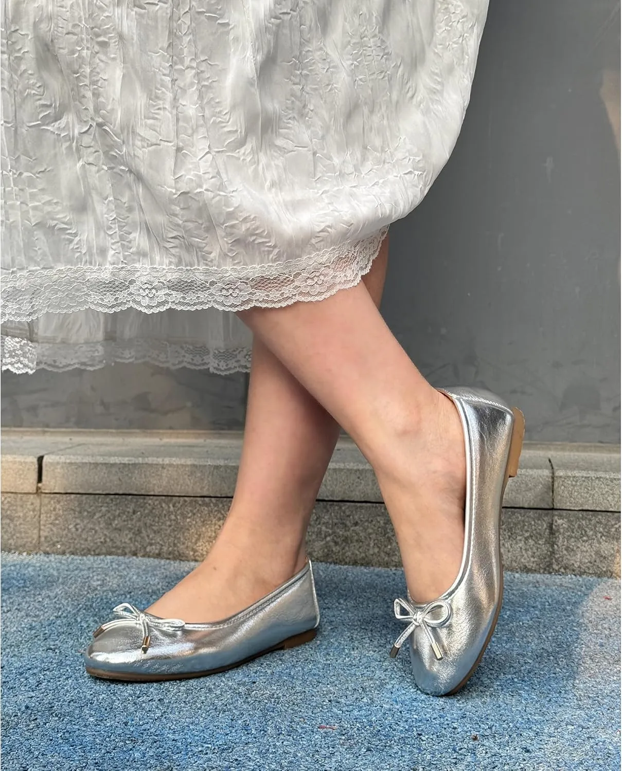 Women's Shine Ballet Bow Dressy Flats Round Toe Slip On Foldable Flats Dress Work Shoes for Business Casual Office