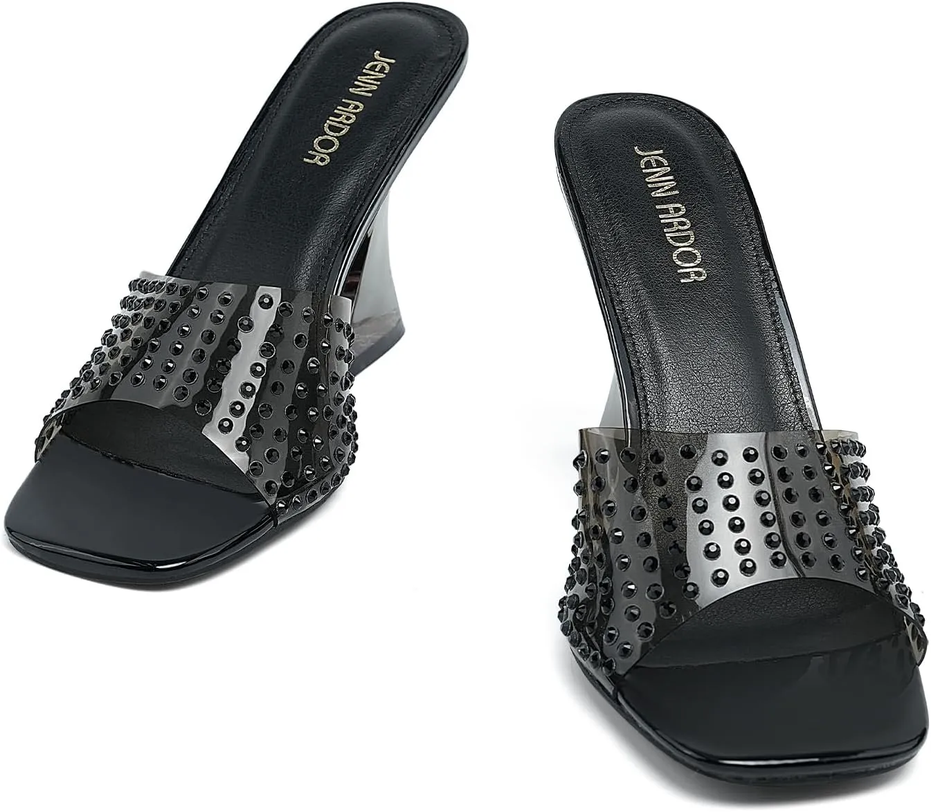 Women’s Slides Sandals Transparent Trendy Clear Mid Heel Sandals Slip On Shoes Chunky Summer Slides Mules Dress Square Toe Backless Comfy