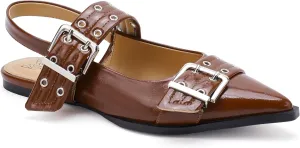 Women's Slingback Flats Studded Buckle Straps Flats Slip-On Slides Pointed Toe Flats Adjustable Strap Sandals Dressy Shoes