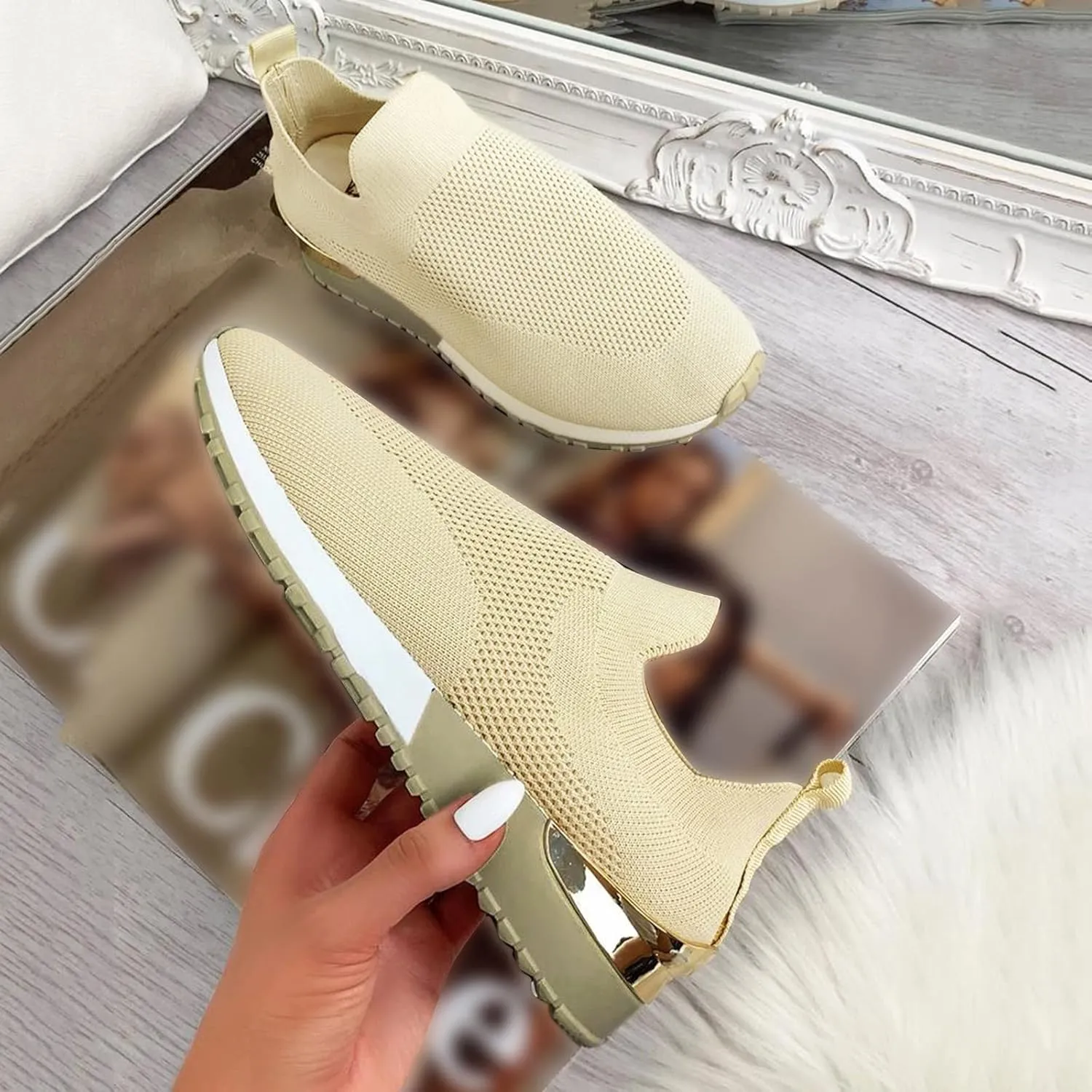 Women's Slip On Walking Shoes Running Comfortable Mens Casual Shoes Mesh Ladies Casual Shoes Black Platform Sneaker Slip On Tennis Shoe Cross Trainer Shoe