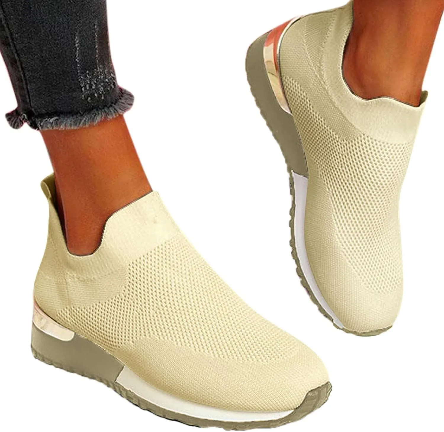 Women's Slip On Walking Shoes Running Comfortable Mens Casual Shoes Mesh Ladies Casual Shoes Black Platform Sneaker Slip On Tennis Shoe Cross Trainer Shoe