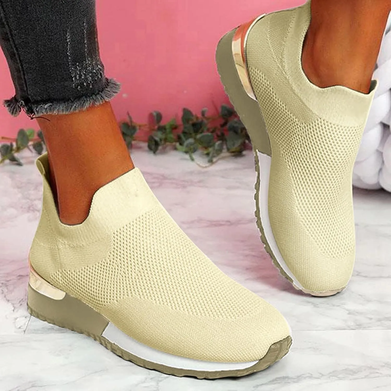 Women's Slip On Walking Shoes Running Comfortable Mens Casual Shoes Mesh Ladies Casual Shoes Black Platform Sneaker Slip On Tennis Shoe Cross Trainer Shoe