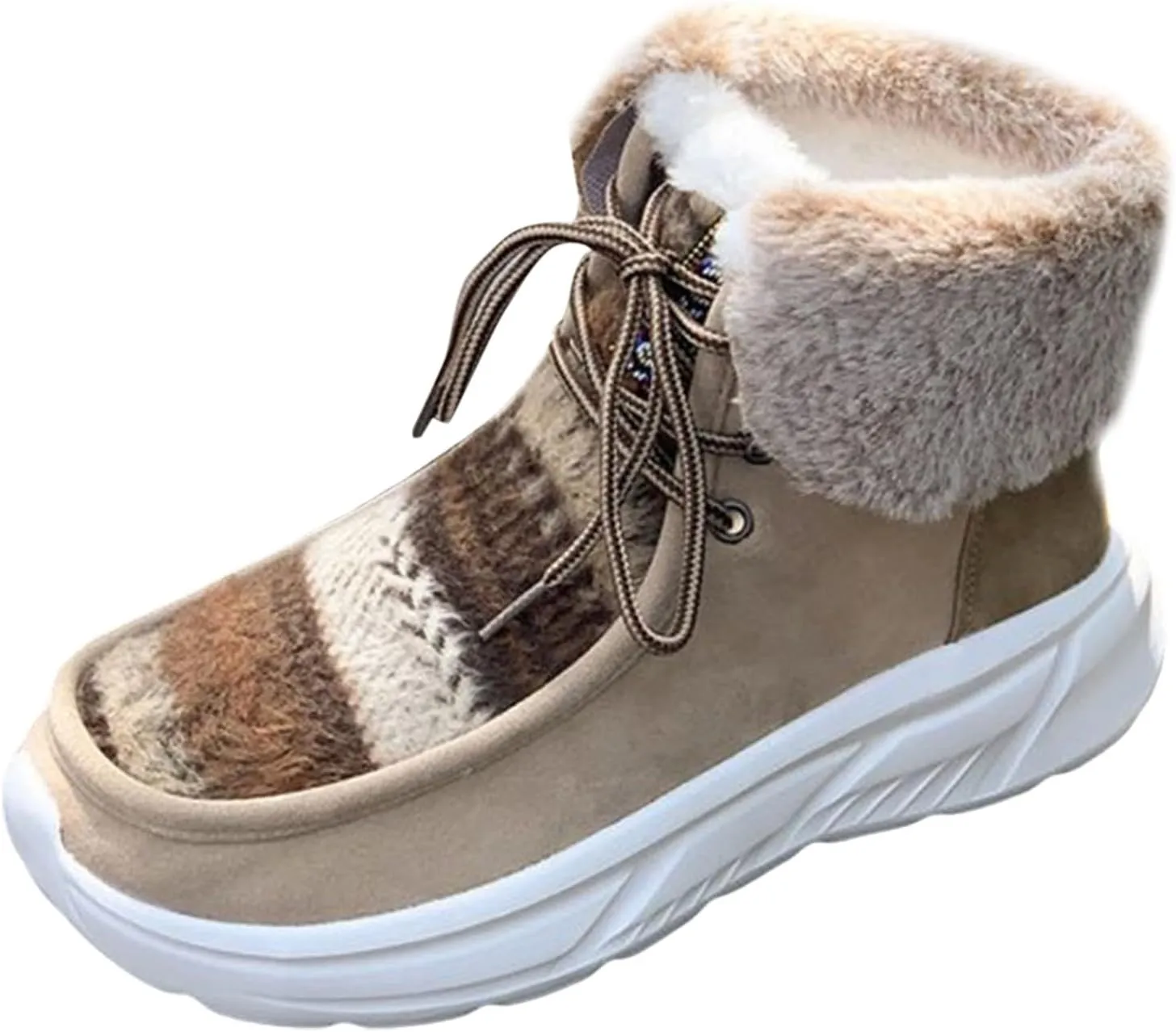Women's Snow Boots Vintage Winter Boots Waterproof Fuzzy Fur Lined Booties Slip on Cold Weather Ankle Boots Lace Up Ladies Outdoor Sneakers Winter Shoes