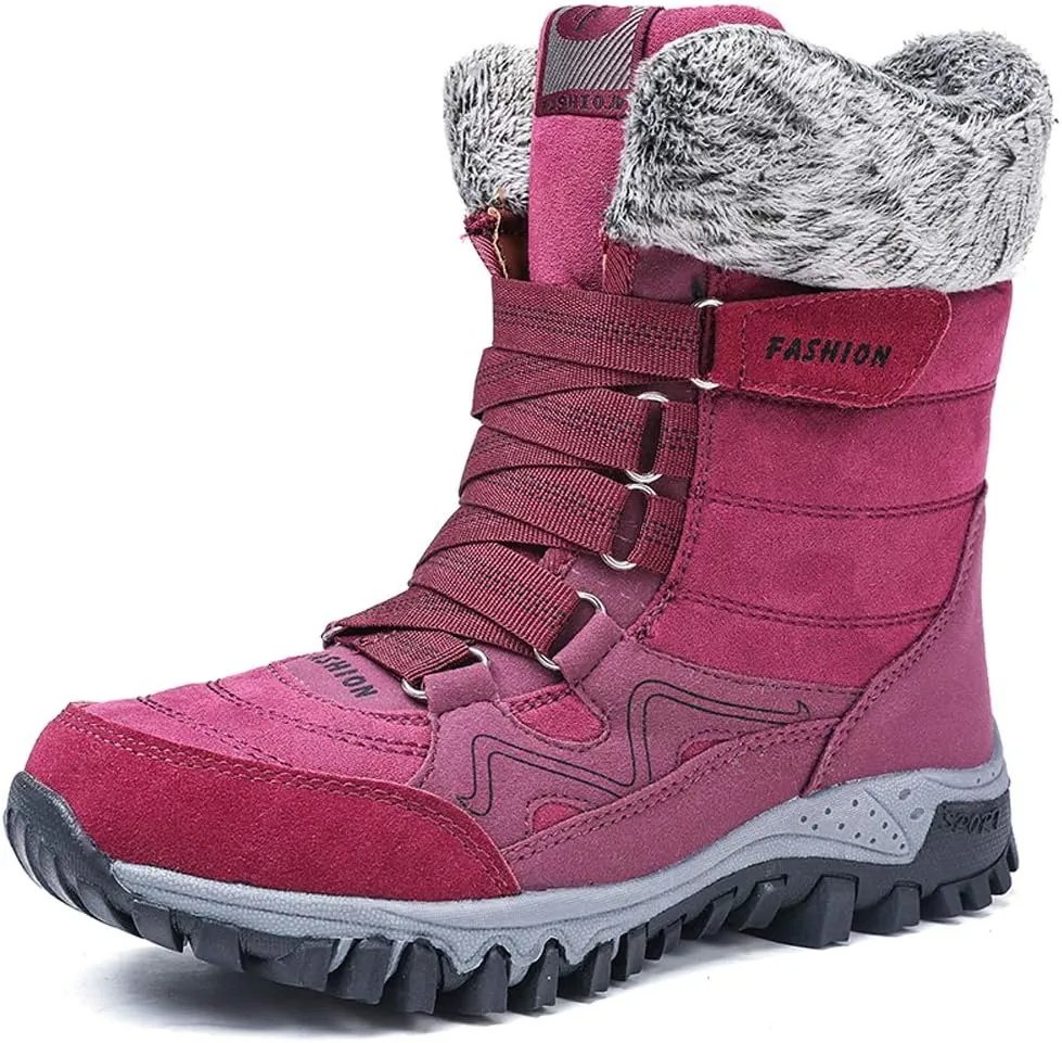 Womens Snow Boots Winter Fur Lined Warm Ankle Boots Lace up Anti-Slip Shoes for Outdoor Walking Hiking Trekking