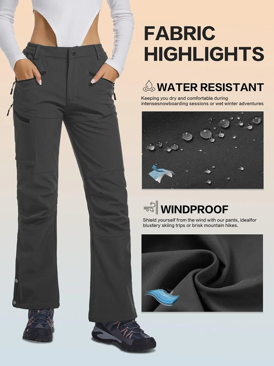 Women's Snow Ski Hiking Pants Waterproof Fleece Lined Softshell Insulated Winter Snowboarding Outdoor Flare Pants