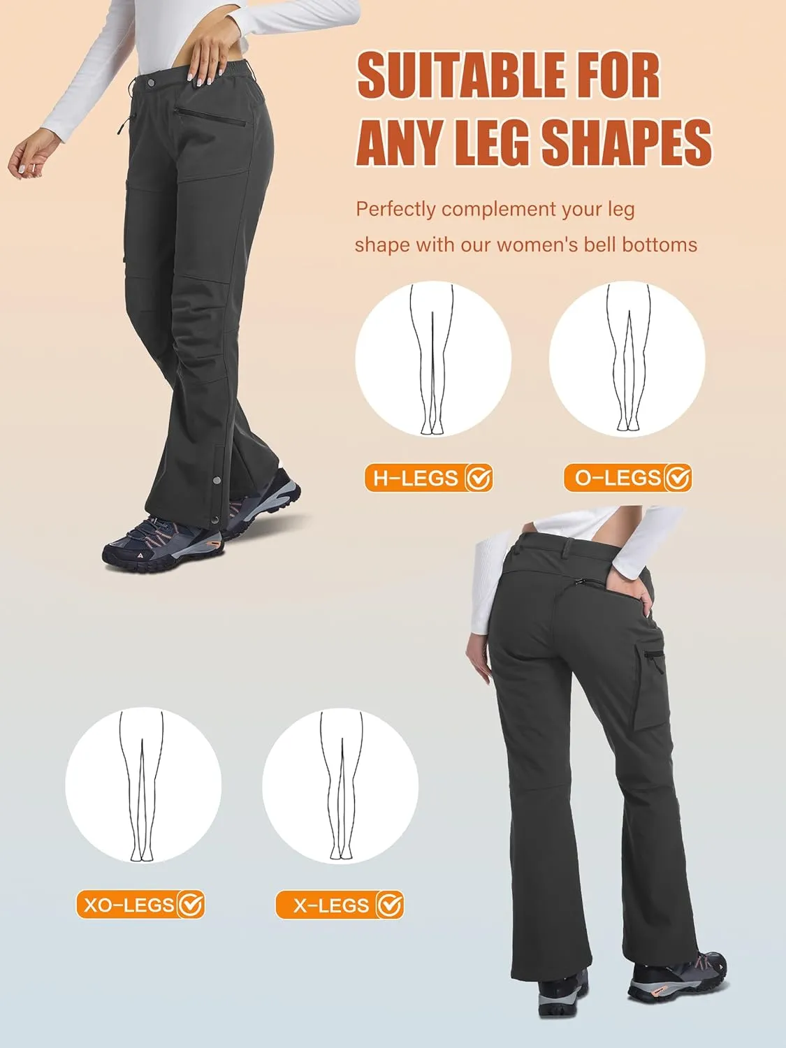 Women's Snow Ski Hiking Pants Waterproof Fleece Lined Softshell Insulated Winter Snowboarding Outdoor Flare Pants