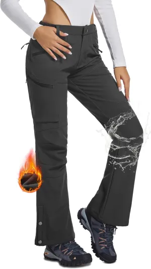 Women's Snow Ski Hiking Pants Waterproof Fleece Lined Softshell Insulated Winter Snowboarding Outdoor Flare Pants